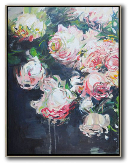Hame Made Extra Large Vertical Abstract Flower Oil Painting #ABV0A3 - Click Image to Close